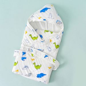 Nouveau-né enveloppe dans un tissu doux en coton imprimé et confortable, serviette de bain pour bébé en gaze avec capuche - Product Image 4