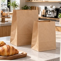 Sacs en papier kraft SOS imprimés sur mesure sans poignées pour boulangerie, emballage kraft brun naturel, vente en gros, approvisionnement B2B