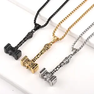 Punk Vintage Nordic Nordic Odin Thor Hamer Titanium Stalen Hanger Heren Rvs Sieraden Ketting