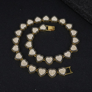 Nouveau Collier Chaîne Maille Cubaine Cœur d'Amour en Alliage Plaqué Or et Argent avec Strass et Émail, Largeur 15mm, Style Hip Hop <span class=keywords><strong>Rap</strong></span> - Product Image 2