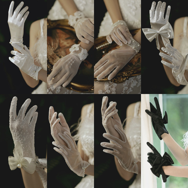 Women Lace Gloves Tea Party Short Dress Gloves Courtesy Dressy Gloves for Wedding Dinner Party