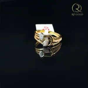 Elegante anillo de oro con diseño de piedra en forma de hoja y estilo de doble banda, joyería moderna brillante perfecta para uso diario. - Product Image 2