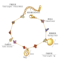 Bracelet à breloques en acier inoxydable avec pierres colorées et zircone cubique, bijoux de plage