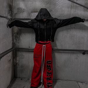 Sudadera Personalizada de Felpa Francesa, con Bordado, Doble Capa, Estampado Retro, Diseño Desgastado con Orificios, Cordón Largo y Pedrería para Hombre - Product Image 4