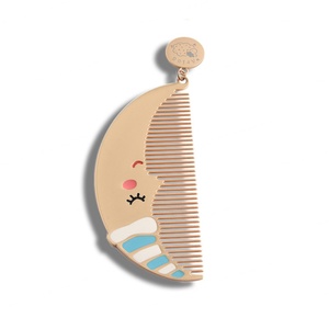 Hardware Factory High Quality Curved <b>Moon</b> Shape Custom Logo Metal Comb with Pendant - Product Image 1