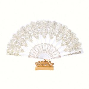 Abanico Plegable de Estilo Chino, Regalo Artesanal, Abanico de Plástico con Polvo Dorado, Abanico de Mano para Baile, Bodas y Fiestas - Product Image 4