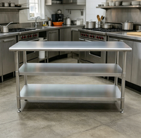 Modern commercieel keukenwerktafel duurzaam roestvrijstalen werkblad gepolijste afwerking wielen 300 kg/m draagvermogen voor