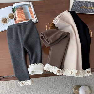 Leggings foderati in pile per bambini eleganti in pizzo Slim Fit per bambine autunno inverno nuovi pantaloni caldi e versatili - Product Image 3