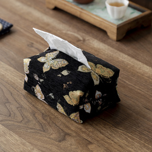 Caja de pañuelos de brocado estilo chino nuevo, diseño de mariposa dorada con tinta de colores, tela de algodón y lino duradera para sala de té y sala de estar - Product Image 1