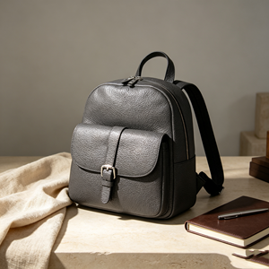 Dark Gray Genuine Leather <b>Backpack</b> For Women Buckle Front Pocket Casual <b>Daily</b> Travel Rucksack - Product Image 6