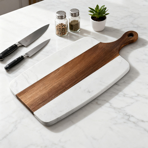 Planche à découper et à charcuterie rectangulaire en bois et marbre, double face, tendance été 2026, pour cuisine domestique - Product Image 3
