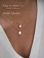 Collier personnalisé à faible MOQ en pierre naturelle superposée, plaqué or, en acier inoxydable, avec perles baroques d'eau douce pour les boutiques en ligne