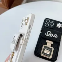 Tas Dompet Kulit dengan Tempat Parfum, Cermin, dan Kristal Berlian Model Selempang untuk Iphone 16 15 14 Pro Max 13 12