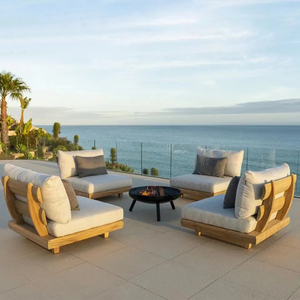 2023 Novo Conjunto de Sofás de Teca para Exterior Moderno Impermeável Conjunto de Sofás de Madeira Maciça de Teca com Almofadas - Product Image 4