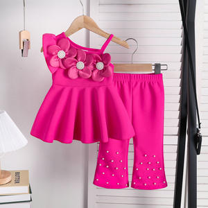 Conjunto Dulce de Verano 2026 para Bebé Niña: Vestido Casual sin Mangas con Apliques y Tirantes, Transpirable, Estampado, y Pantalones con Cuentas y Detalles de Cuerno - Product Image 4