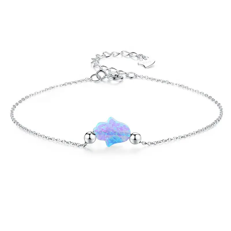 Wholesale 925 Sterling Silver Beads Fixed Opal Hamsa Hand Chain Bracelet Judaica Jewelry
