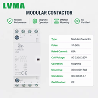 Contacteur électrique modulaire LVMA 230V/220V monophasé 63 ampères, bobine AC de type magnétique, montage sur rail DIN, certifié CE