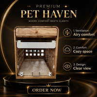 Kandang Anjing Kayu Alami dengan Pintu Transparan dan Laci untuk Anjing Kecil, Furnitur Rumah Hewan Peliharaan untuk Dalam Ruangan