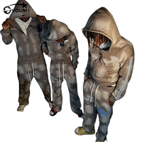 Ensemble deux pièces YOUMI hiver personnalisé avec appliques brodées, respirant, délavé à l'acide, effet soleil, en molleton bouclette avec fermeture éclair