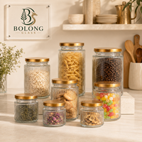 Bocaux en verre côtelé personnalisables avec logo, 100ml-500ml, couvercles dorés, écologiques, recyclables, non toxiques, résistants à l'humidité, pour aliments de cuisine