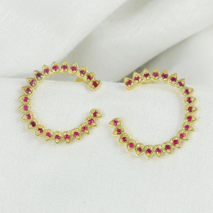 High Selling Low Price Gold Plated Brass Ruby Hoop Earrings, 22mm Round, Minimal Daily Wear - Product Image 2