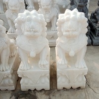 Chien foos traditionnel sculpté à la main, statue de chien foo vente de petite taille, marbre blanc naturel, chien foo chinois