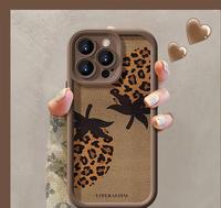 Coque de Téléphone Antichoc Tendance à Motif Léopard avec Cordon pour iPhone 16 15 14 13 12 11 Pro Max, Étuis pour Filles