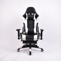 Chaise de bureau ergonomique pivotante en cuir noir et blanc, inclinable, réglable en hauteur, avec repose-pieds, pour le gaming
