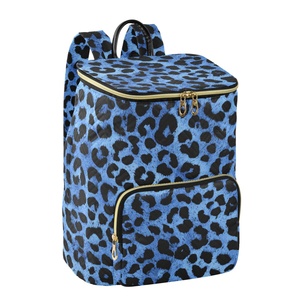 Blue Leopard Print Patters Fashion Women <b>Large</b> Size <b>Backpack</b> with Fluffy Ball Key Ring Customs Design logo - Product Image 2