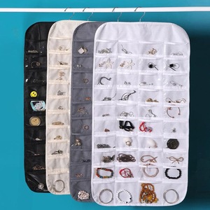 Double-Sided Jewelry Organizer 80-Compartment Hanging Storage Bag For Wall Mount Wardrobe Gray Non-Woven Fabric - Product Image 3