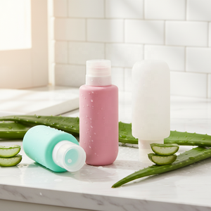 Bouteilles de voyage en silicone souples personnalisables avec logo, 200 ml (6 oz), rechargeables, compressibles, avec bouchon à vis, pour cosmétiques, shampoing et après-shampoing - Product Image 1