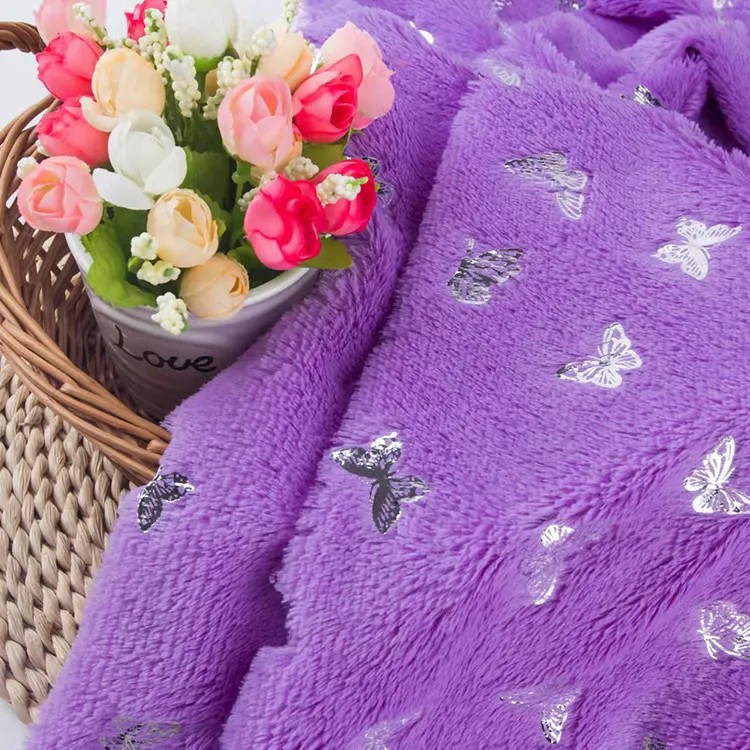 Eco-friendly 100% Polyester Cheap Price Flocking Butterfly Pattern Hot Stamping French Short Velvet Fabric