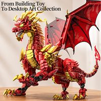 Juego de Bloques de Construcción de Dragón Rojo, Modelo de Dragón de Fantasía con Alas, Kit de Construcción DIY, Decoración de Escritorio, Regalo, Venta al Por Mayor de Fábrica