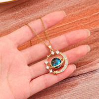 Bijoux fantaisie colliers fins plaqué or 18 carats planète étoilée zircons collier saturne pour femmes