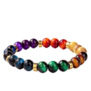Trendy <b>Beaded</b> <b>Bracelet</b> Round Beads Seven Pulse Imitation Tiger Eye Rainbow <b>Bracelet</b> For Women Gift - Product Image 3