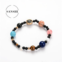 Bracelet en pierre naturelle, galaxie, l'univers neuf planètes, étoiles, pierre naturelle, terre, lune, ciel étoilé, accessoire