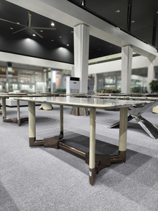 Mesa de comedor de mármol gris cuadrada personalizada, muebles de piedra de lujo para casas, hoteles, diseño de mármol elegante Premium - Product Image 4