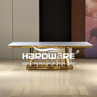 Table de banquet rectangulaire de luxe, nouveau style, plateau en MDF blanc, acier inoxydable doré