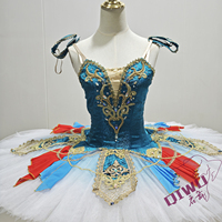 Nouvelle Jupe Tutu de Ballet Professionnelle pour Adulte, Bleu Paon, Jacquard, Tulle Rigide, Dentelle, Costume de Spectacle