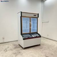 Réfrigérateur-congélateur vertical BYRON à double porte vitrée, compresseur mécanique, double température, pour magasin de proximité