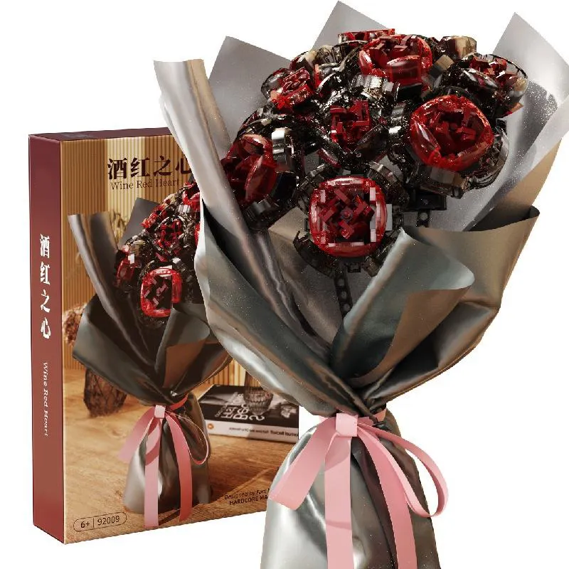 Creative Gift Set Plastic Building Blocks MOC Bricks Roses Bouquet Valentines Gift Box Flower Bouquet For Girls