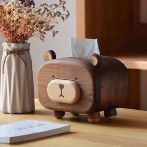 Caja de pañuelos de madera con forma de oso, 1 litro, almacenamiento multifuncional para la sala de estar - Product Image 2
