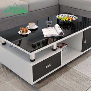 Wayon Modern <strong>High</strong> Gloss Black and White <strong>TV</strong> <strong>Stand</strong> with Coffee Table Set, Luxury Living Room Furniture - Product Image 4