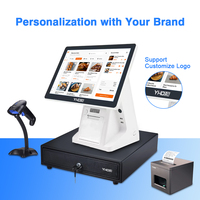 Sistem POS All-in-One Layar Sentuh Anti Gores 15,6 Inci Windows Android, Mesin Kasir Elektronik dengan Printer 80mm Terintegrasi