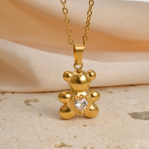 Collier en forme de cœur en cristal brillant de luxe, gravure personnalisée, acier inoxydable 316L plaqué or 18 carats, chaîne fine à maillons O - Product Image 1