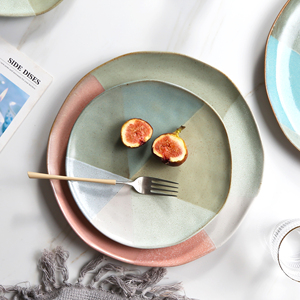 Graceful Hand Painted <strong>Stitching</strong> Color Steak Salad Dessert Serving Eco Friendly <strong>Plates</strong> Dinner Ceramic <strong>Plate</strong> - Product Image 4