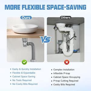 Kit de vidange de lavabo amélioré en acier inoxydable 304 avec siphon pop-up et filtre pour lavabo - Product Image 4