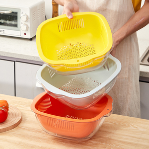 Passoire de cuisine carrée double couche de 30 cm en PET épaissi, résistante aux chocs, pour laver les fruits et légumes - Product Image 6