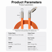 Cable de Carga Rápida y Datos USB-C a Tipo-C 8PIN 2 en 1 de 240W, PD3.1, E-Marker, Cable Plano de Silicona Líquida, 1.2M 1.5M OEM