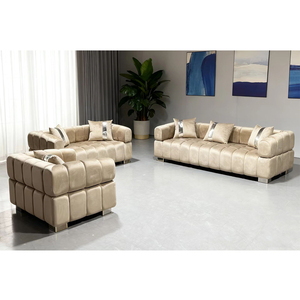 Sofá Elegante Estilo París, Tapizado en Terciopelo Beige, Relleno de Esponja de Alta Densidad, Canapé <span class=keywords><strong>para</strong></span> Salón o Apartamento - Product Image 2